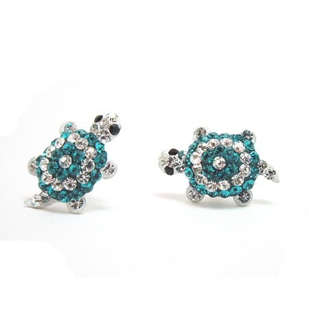 Blue and White Bonded Crystal Turtle Studs - Click Image to Close